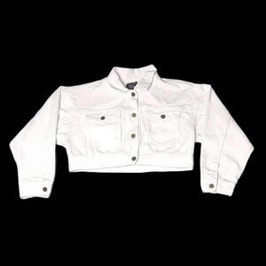 Olivia Jade Princess Polly Cropped Denim Jean Jacket Womens Size 6 White Button